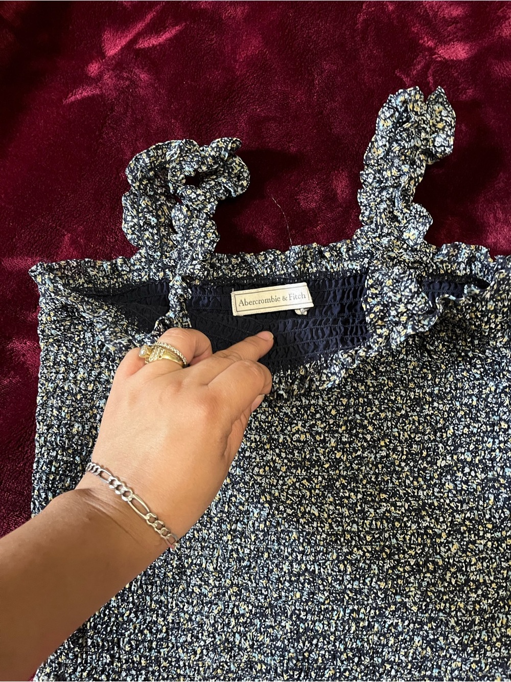 Abercrombie & Fitch Navy Blue Smocked Cropped Tank with Ruffle Straps - Picture 5 of 7